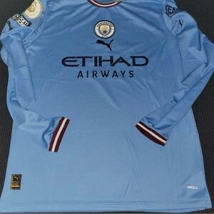 RARE Manchester City Home 2022 Haaland 9 size Large  fan version long sleeve